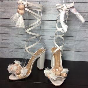 Summer white block heel sandals